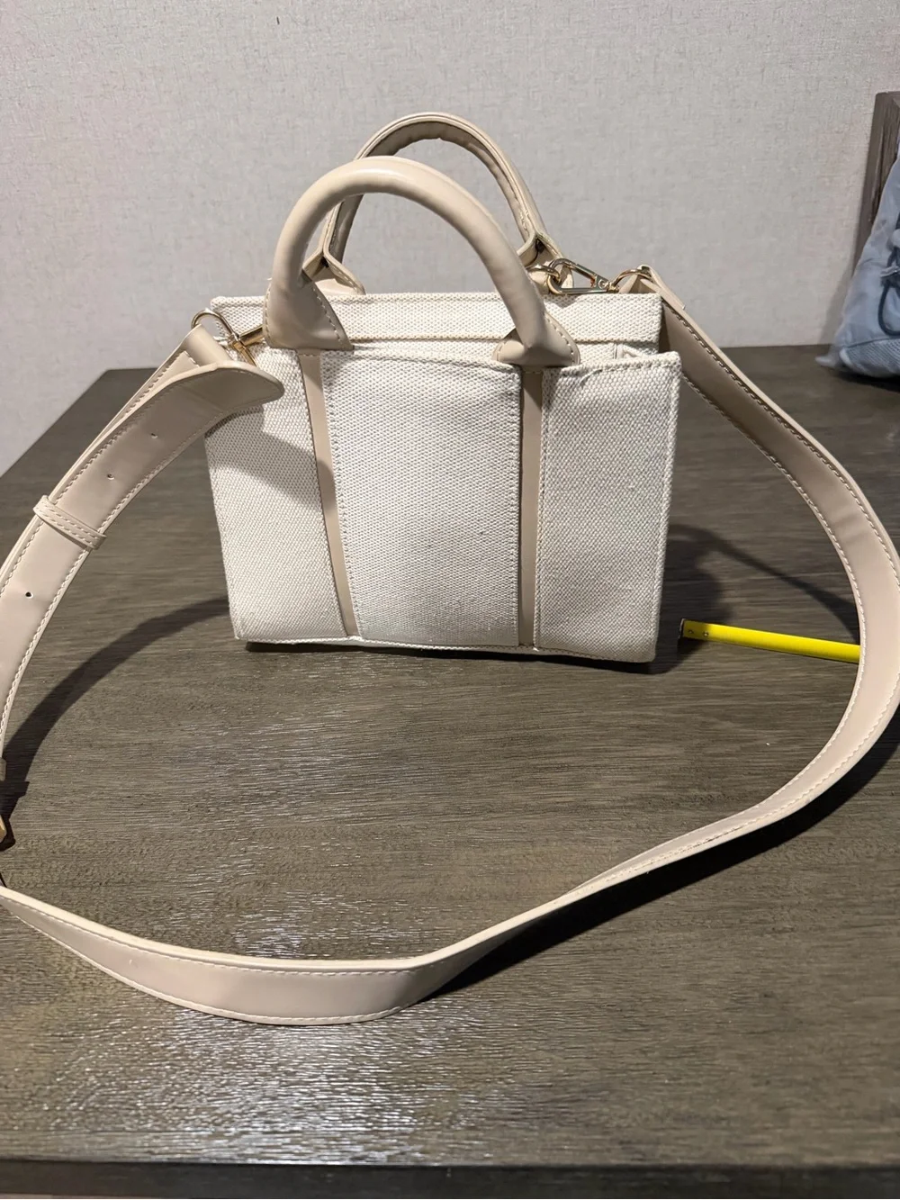 Miztique Cream Canvas & Beige Trim Satchel with Detachable Strap